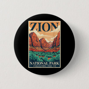 Zion National Park Outdoors Angels Landing Utah 6 Cm Round Badge