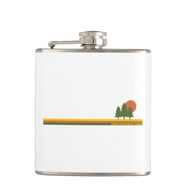 Zion National Park Pine Trees Sun Hip Flask (Front)