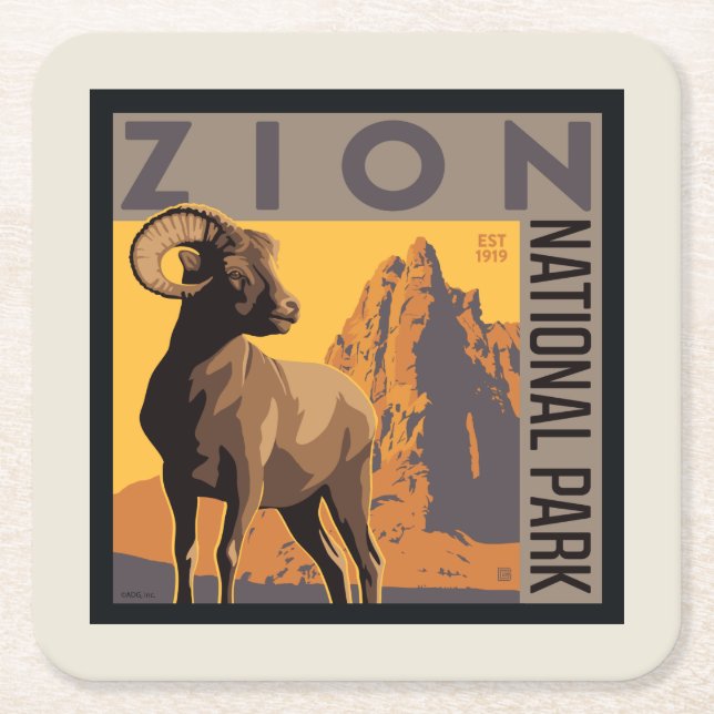 Zion National Park | Ram Square Paper Coaster (Front)