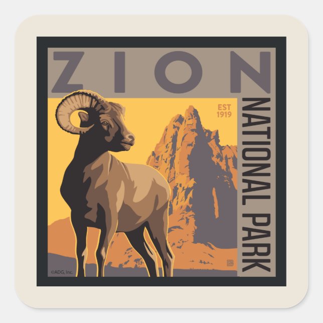 Zion National Park | Ram Square Sticker (Front)