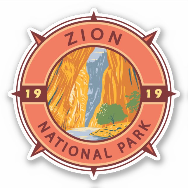 Zion National Park Retro Compass Emblem (Front)