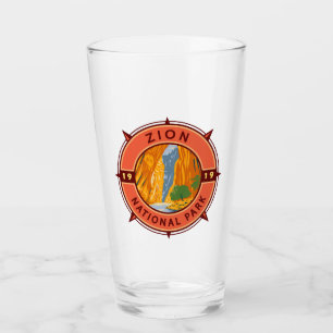 Zion National Park Retro Compass Emblem Glass