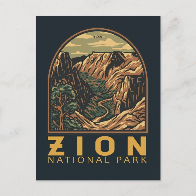 Zion National Park Retro Emblem Postcard (Front)