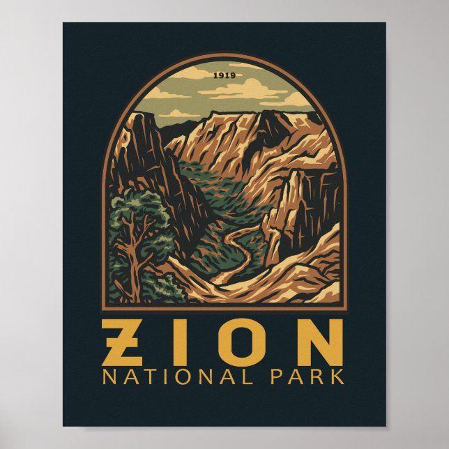 Zion National Park Retro Emblem Poster (Front)