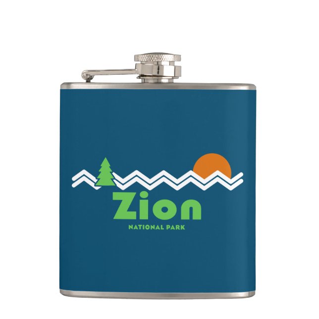Zion National Park Retro Hip Flask (Front)