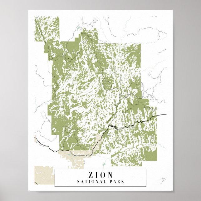 Zion National Park Retro Street Map Poster (Front)
