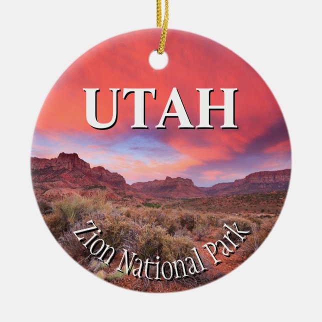Zion National Park Sunset Ceramic Tree Decoration (Front)