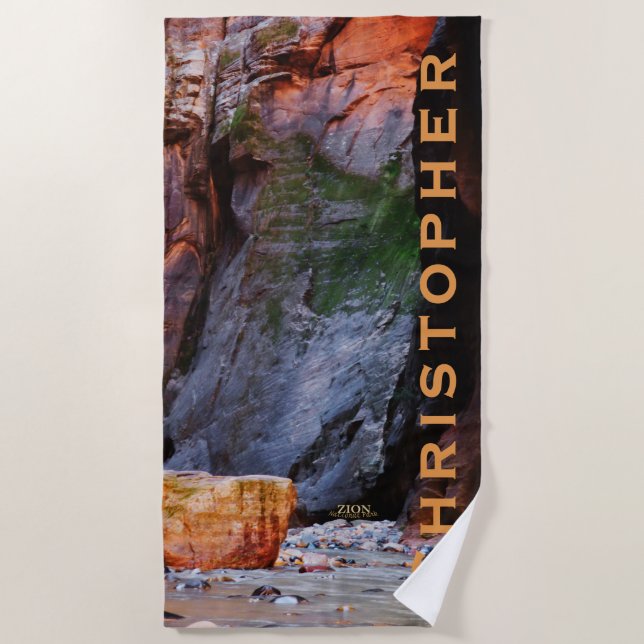 Zion National Park the Narrows Beach Towel (Front)