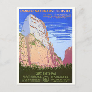 Zion National Park, Travel, Vintage Style Postcard