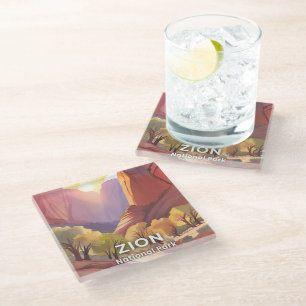 Zion National Park Travel Watercolor Glass Coaster