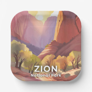 Zion National Park Travel Watercolor Paper Plate