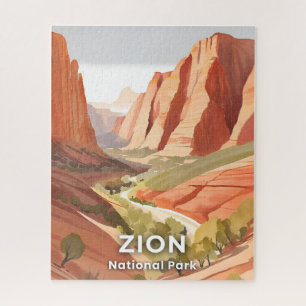Zion National Park   Travel Watercolor Valley Jigsaw Puzzle