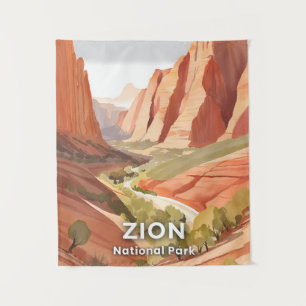 Zion National Park Travel Watercolor Valley Tapestry