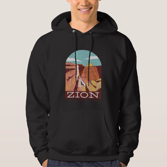 Zion National Park USA Skyline Silhouette Outline  Hoodie (Front)
