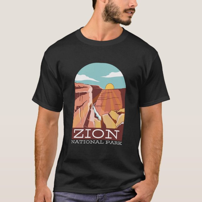 Zion National Park USA Skyline Silhouette Outline  T-Shirt (Front)