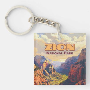 Zion National Park Utah Moab Canyon Retro Key Ring