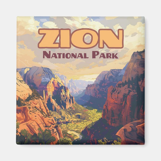 Zion National Park Utah Moab Canyon Retro Magnet (Front)