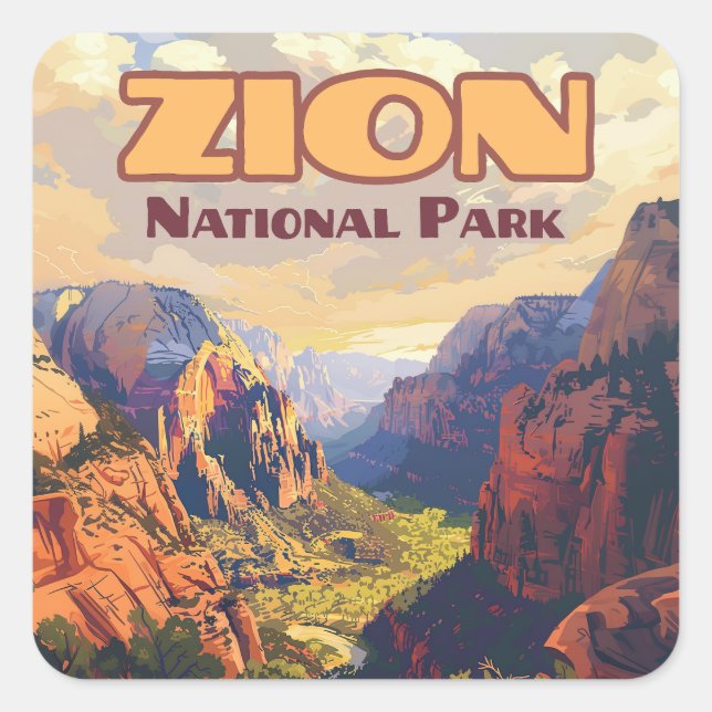 Zion National Park Utah Moab Canyon Retro Square Sticker (Front)