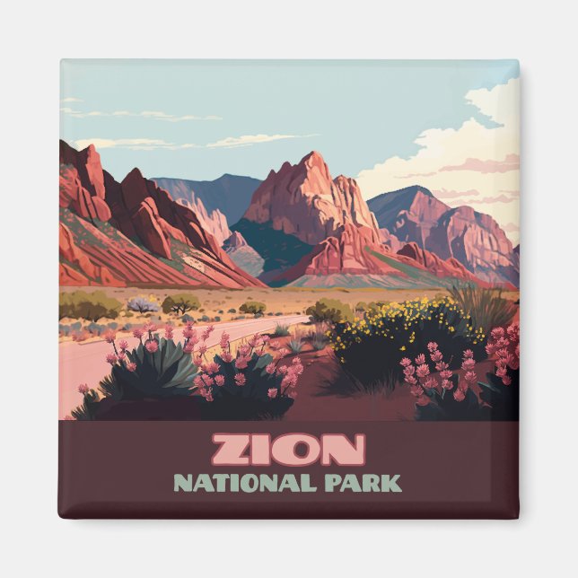Zion National Park Utah Mountains Vintage Magnet (Front)