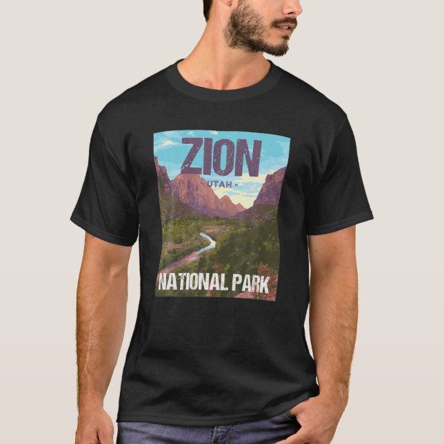 Zion National Park Utah Poster Design T-Shirt (Front)