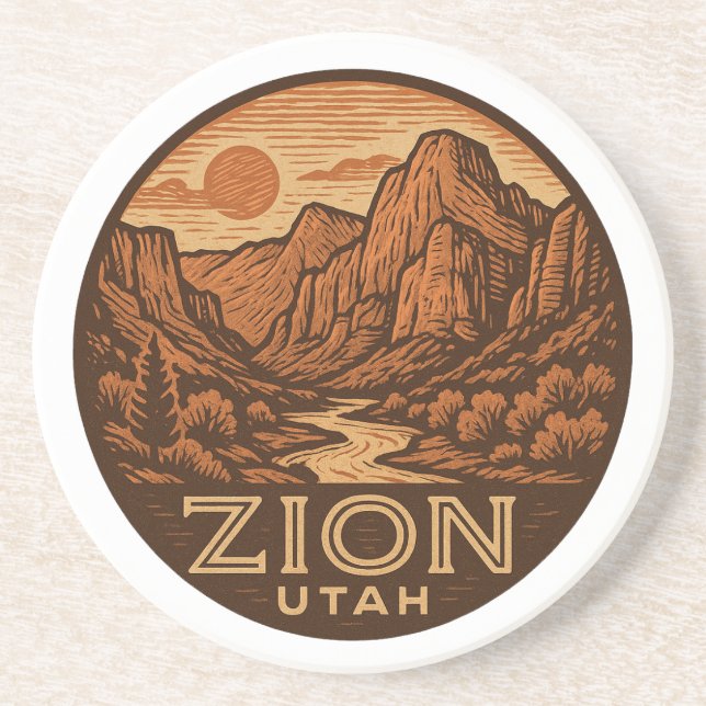 Zion National Park Utah Round Sandstone Coaster (Front)