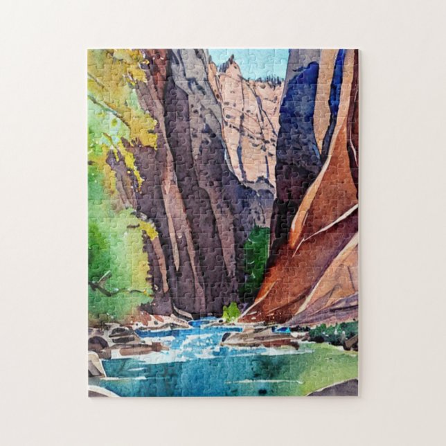 Zion National Park Utah The Narrows by water colou Jigsaw Puzzle (Vertical)
