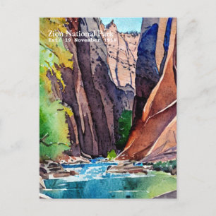 Zion National Park Utah The Narrows by water colou Postcard