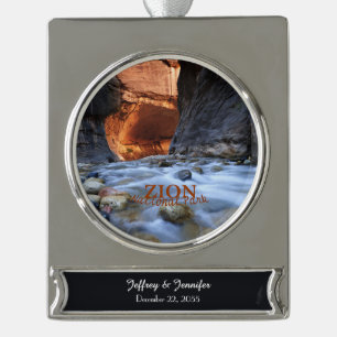 Zion National Park Utah, The Narrows, Silver Plated Banner Ornament