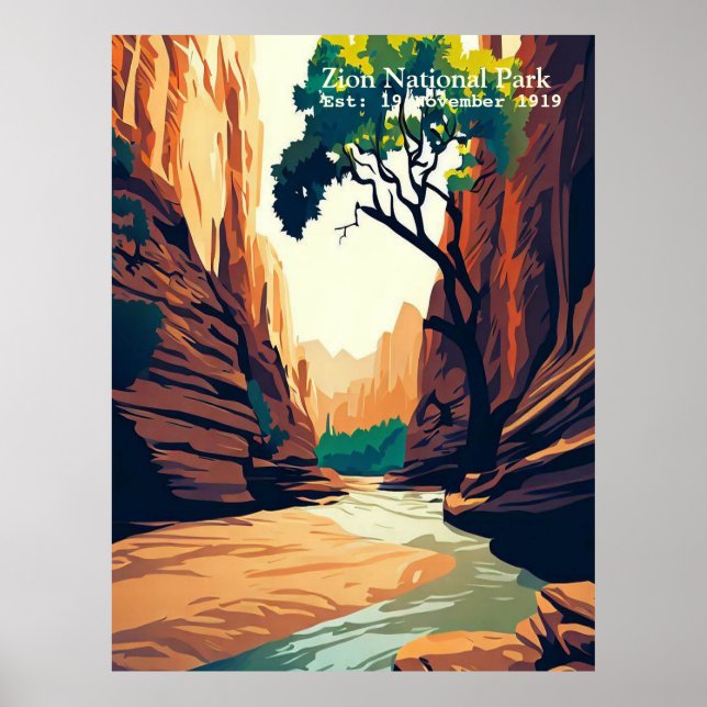 Zion National Park Utah The Narrows watercolor Poster (Front)