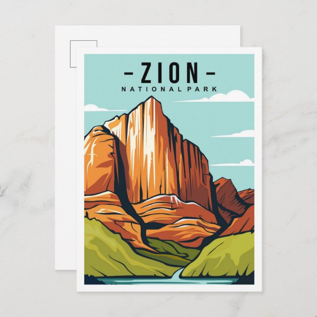 Zion National Park Utah Travel Illustration Postcard (Front/Back)