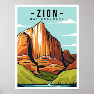 Zion National Park Utah Travel Illustration Poster