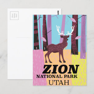 Zion national park Utah travel poster. Postcard