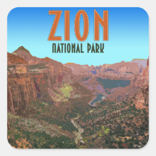 Zion National Park Utah Vintage Square Sticker