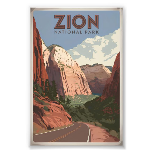 Zion National Park vintage Photo Print (Front)
