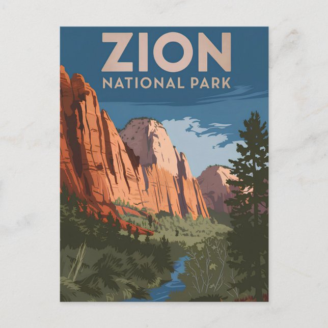 Zion National Park vintage Postcard (Front)