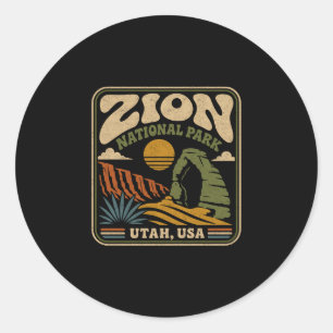 Zion national park vintage retro canyon outdoor classic round sticker