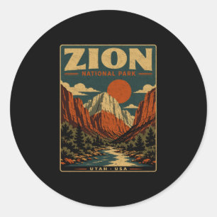 Zion national park vintage retro canyon outdoor classic round sticker