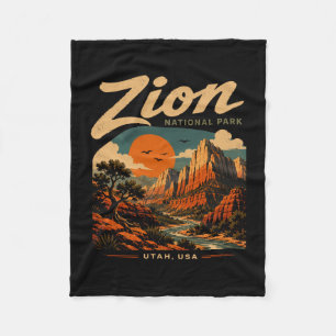 Zion national park vintage retro canyon outdoor fleece blanket