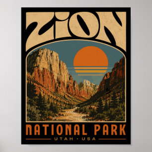 Zion national park vintage retro canyon outdoor poster