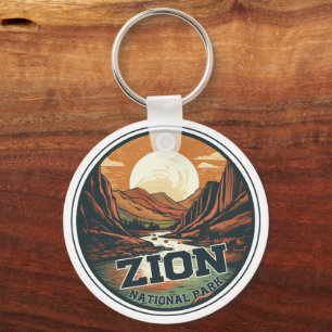 Zion National Park Vintage Sunset Travel Key Ring