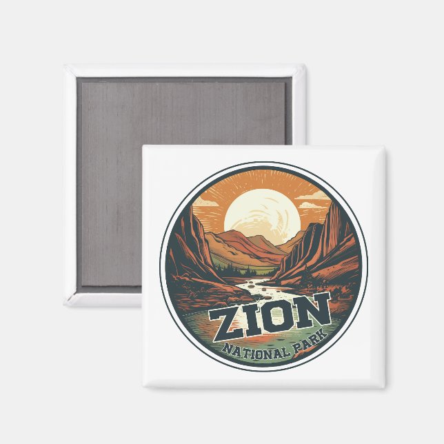 Zion National Park Vintage Sunset Travel Magnet (Front/Back)