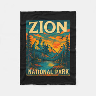 Zion national park vintage travel outdoor fleece blanket