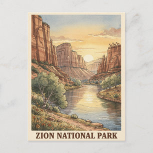 Zion National Park Vintage Travel Postcard