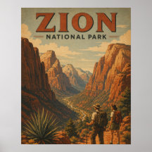 Zion National Park Vintage WPA Style Canyon Hiking