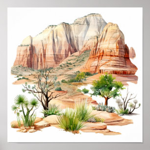 Zion National Park Watercolor Painting Poster