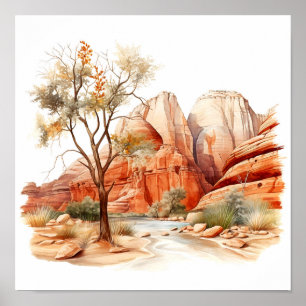 Zion National Park Watercolor Painting Poster