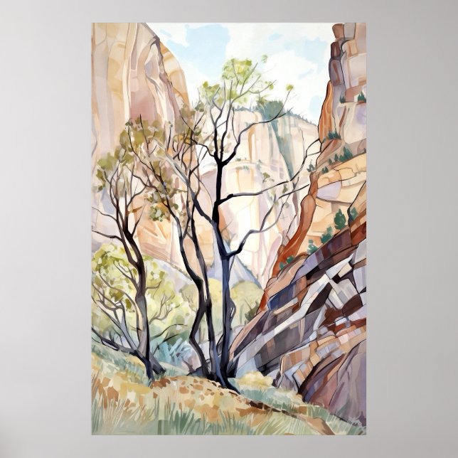Zion National Park Watercolor Poster (Front)