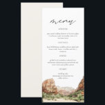 ZION National Park Watercolor Wedding Menu Cards<br><div class="desc">This menu features a watercolor painting of Zion National Park paired with a simple font combination. This menu is perfect for your desert themed or adventure themed wedding or event.</div>