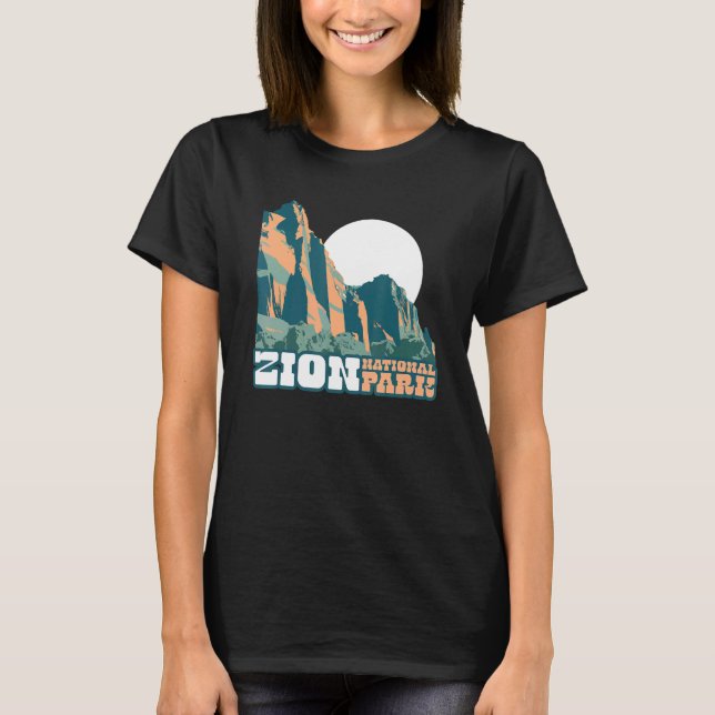 Zion National Park WPA Poster Style Graphic Utah T-Shirt (Front)