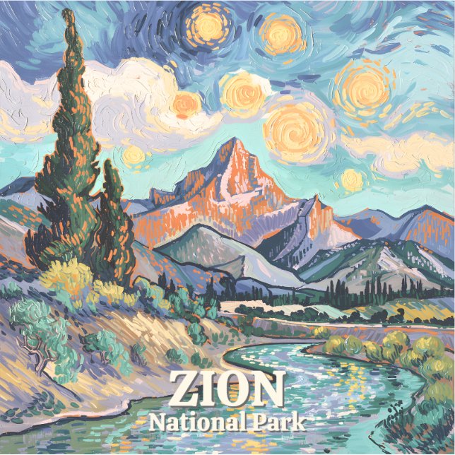 Zion Vibrant Landscape Retro River Sunset Van Gogh (Front)